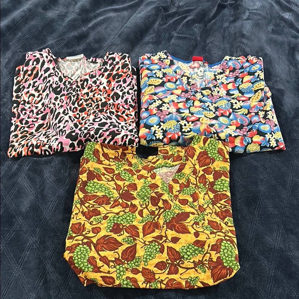 Set of 3 Women’s Colorful Patterned Scrub Tops